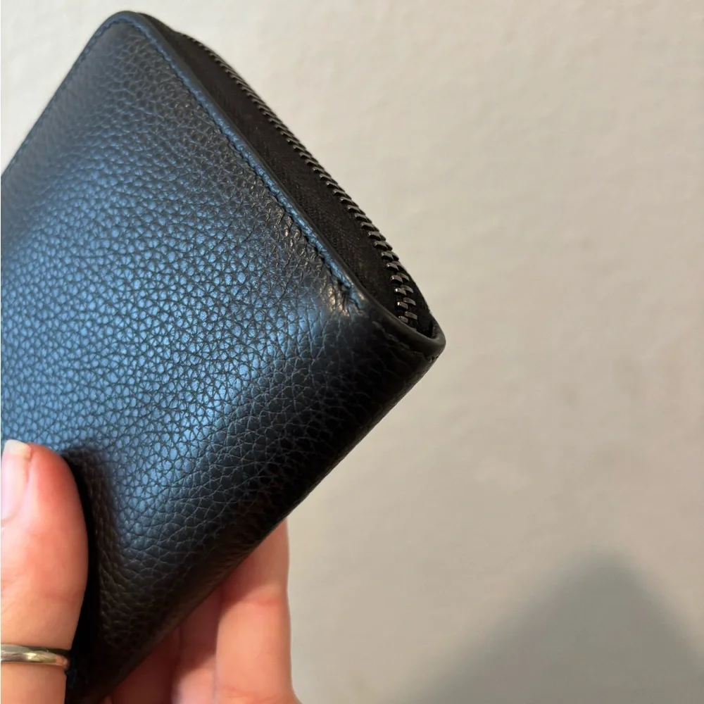 Christian Dior Black Pebbled Leather Long Zippy Wallet